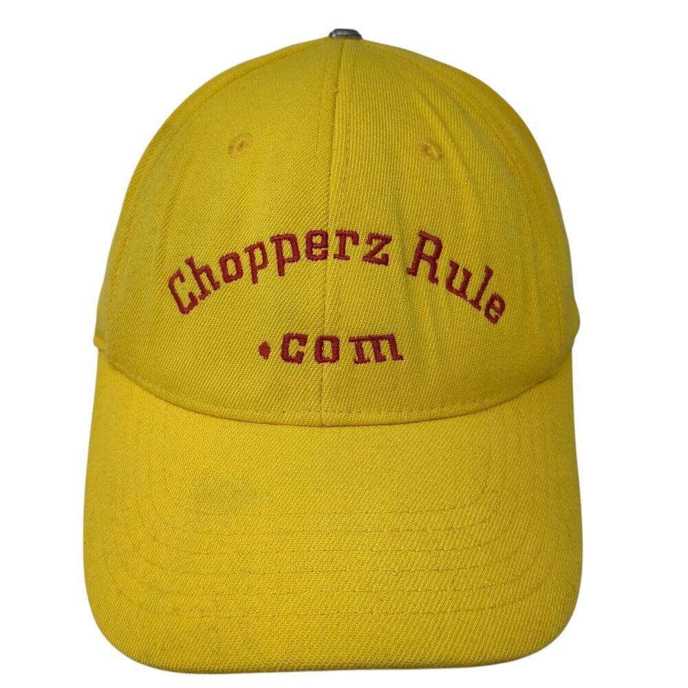 Chopperz Rule.com Fitted Hat Yellow S/M Embroidered 6 Panel Unifit Fahrenheit